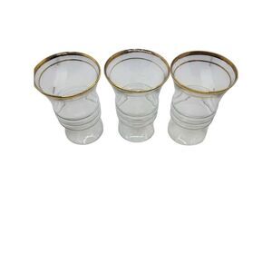 Vintage Anchor Hocking Gold Rimmed Ribbed Glass Tumblers Set of 3
